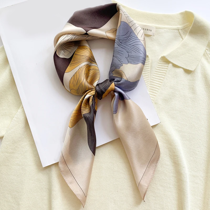 

Luxury Design 100% Real Silk Hair Scarf Women Print Square Neckerchief Bufanda Female Summer Hand Wrist Foulard Tie Echarpe New