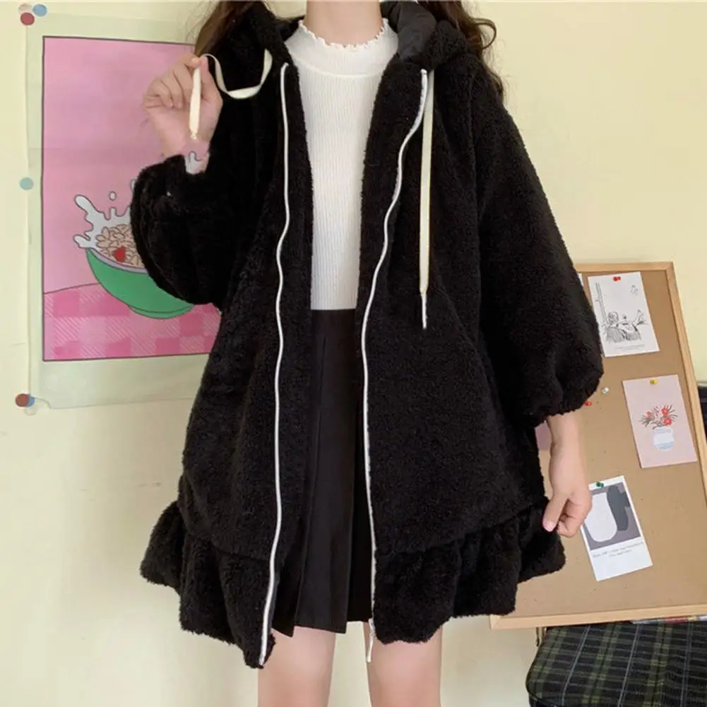 

Cute Women Coat Lolita Women Sweatshirt Zipper Placket Loose Long Sleeve Sweatshirt Jacket Keep Warm