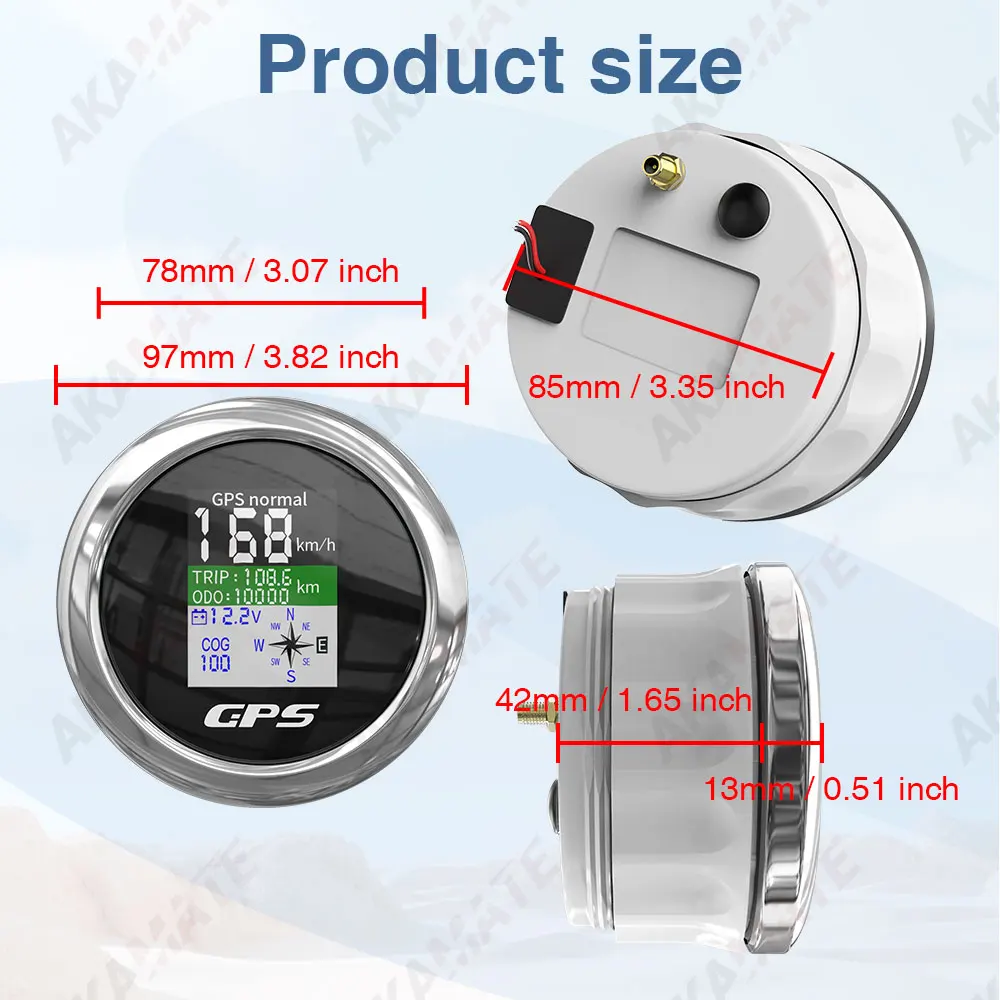Marine GPS Speedometer Odometer Digital Screen with GPS Antenna Waterproof for Boat Car Motor Yacht 12V Voltmeter 85mm Black marine gps navigator