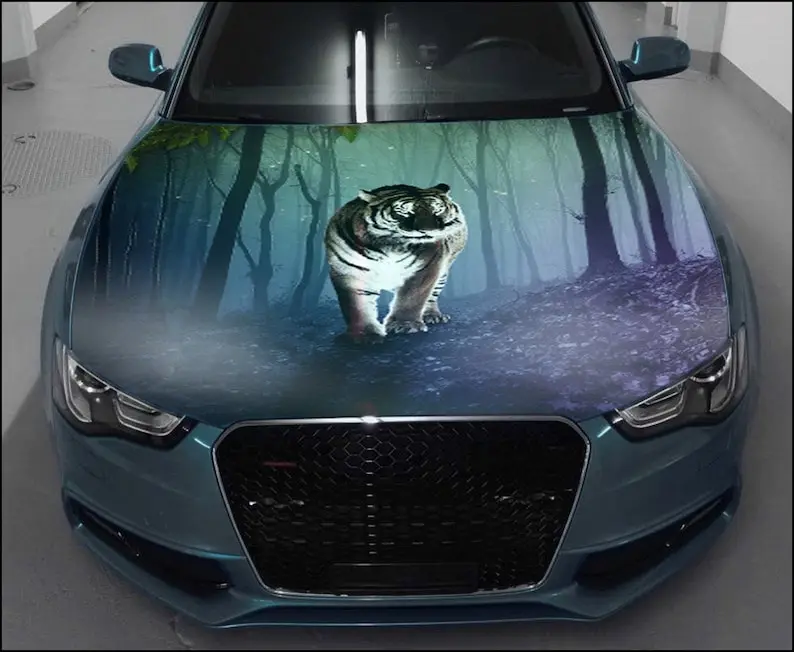 

Tiger Car Hood Wrap Full Color Vinyl Decal Predator Sticker #3