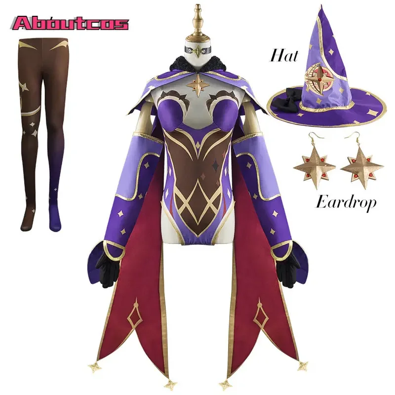 

Aboutcos Anime Game Genshin Impact Cosplay Mona Costume Women Halloween Carnival Party Sexy Rompers Uniform Cosplay Jumpsuits