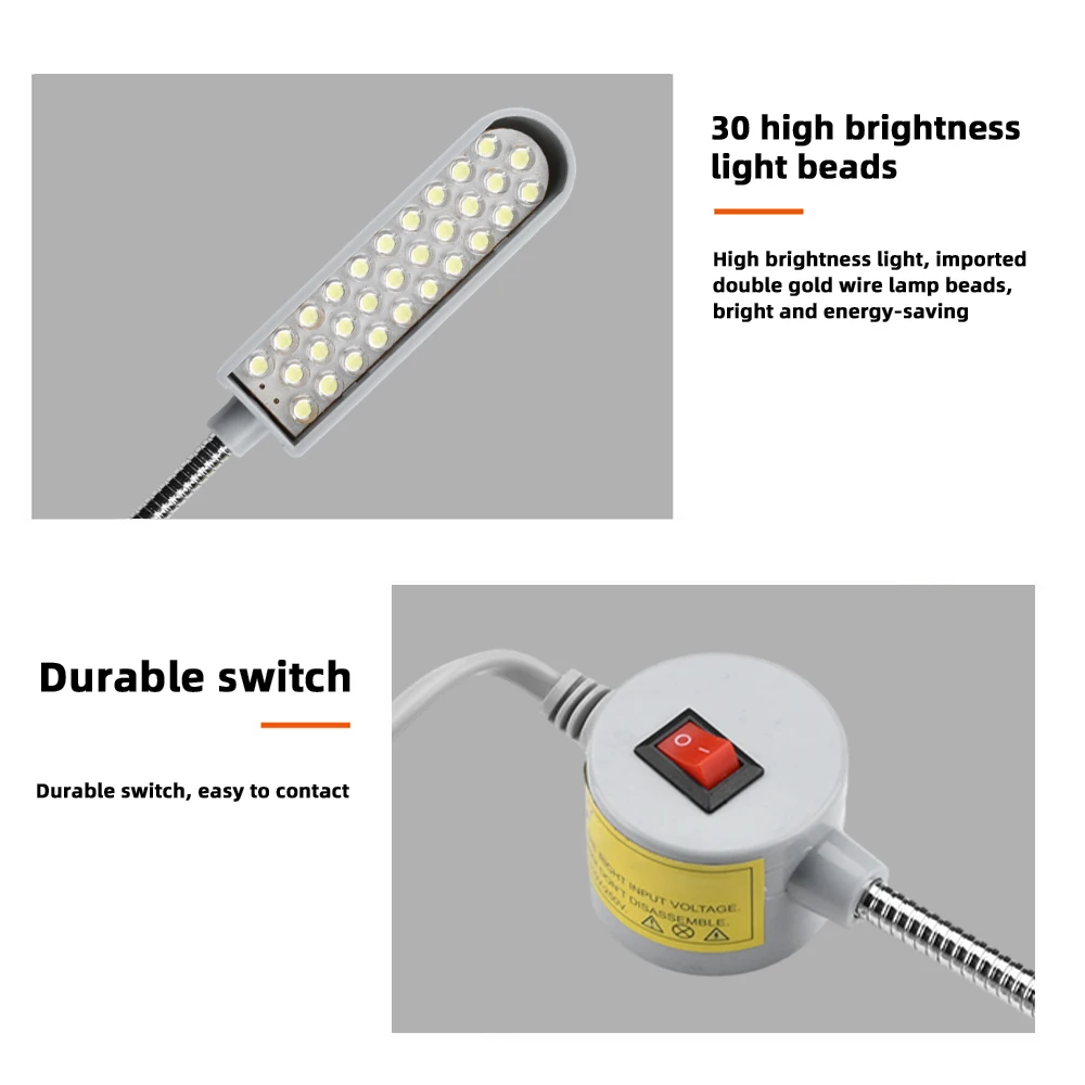 30 LED Industrial Strength Gooseneck Lamp Flexible 360° Sewing Machine Work Light Clothing Machine Accessory