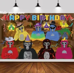 Halo Cartoon Gorilla Tag Theme Backdrop for Kids' Parties and Photography Sessions (A)
