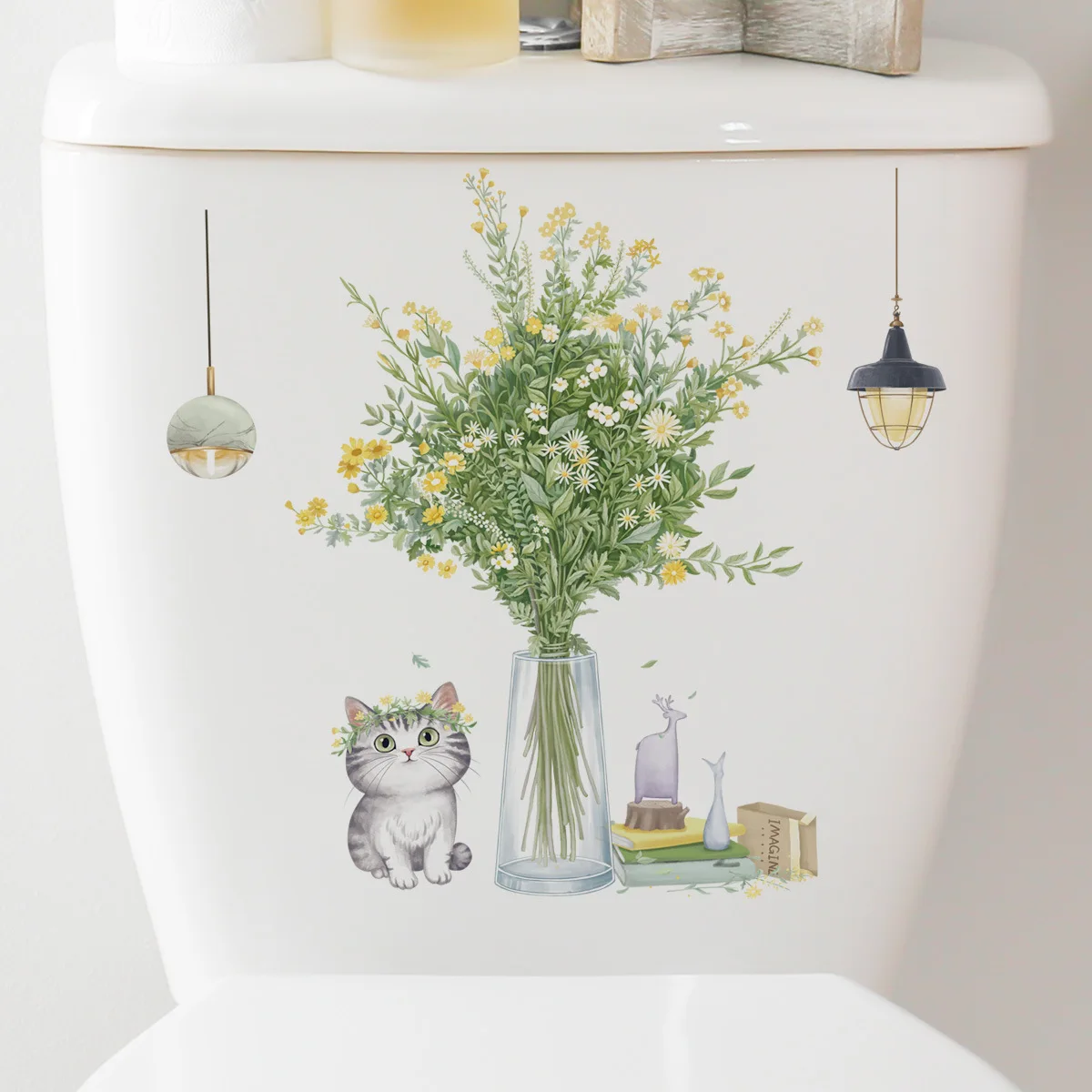 Toilet Sticker Leaf Flowers Decorative Wall Stickers Self-adhesive Wallpaper WC Living Room Cabinet Home Decoration Decals