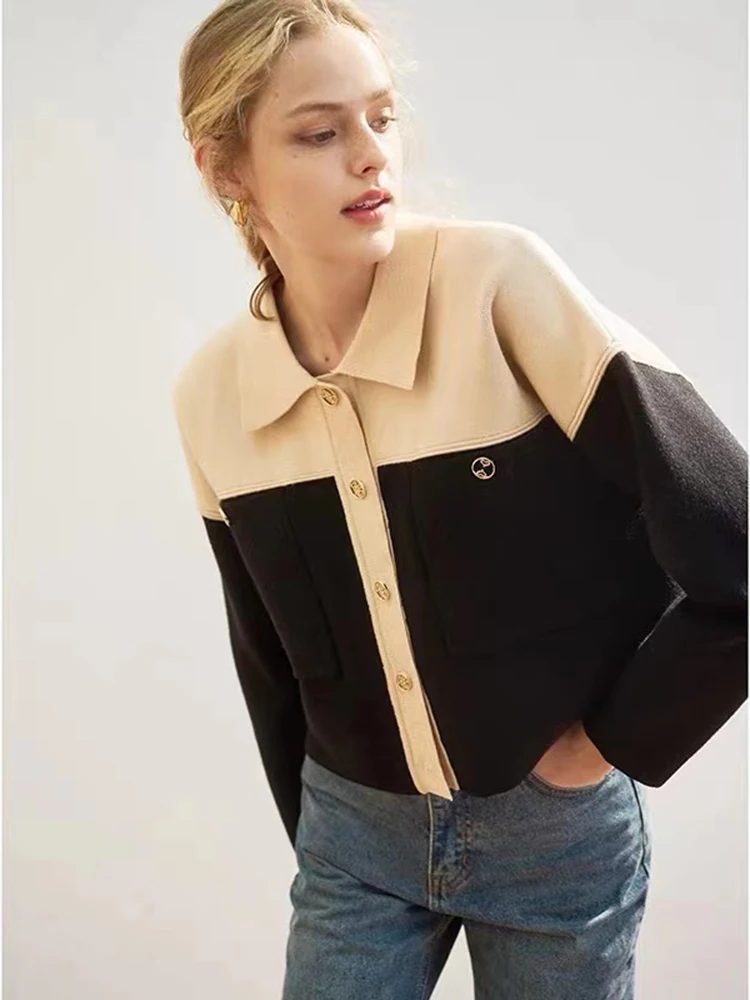 EOS 2023 Autumn New Brand S Knitted Cardigan Women Commute POLO Collar  Single-breasted Splicing Fashion Short Knit Coat Sweaters _ - AliExpress  Mobile