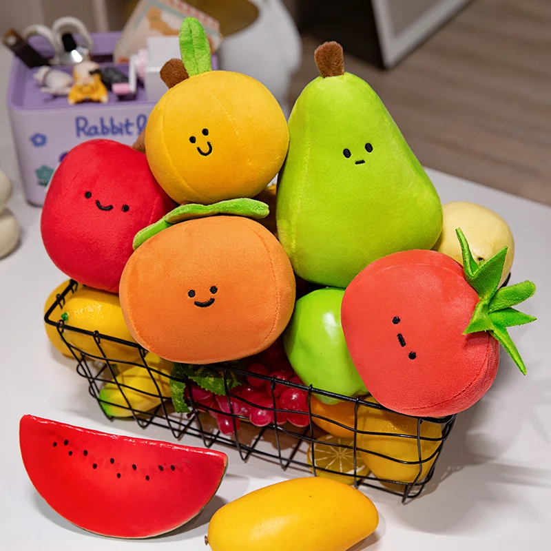 Simulation Fruit Apple Tomato Pear Orange Persimmon Pillow Kawaii Soft Stuffed Lifelike Creative Doll Plush Toys Kids Gift Decor