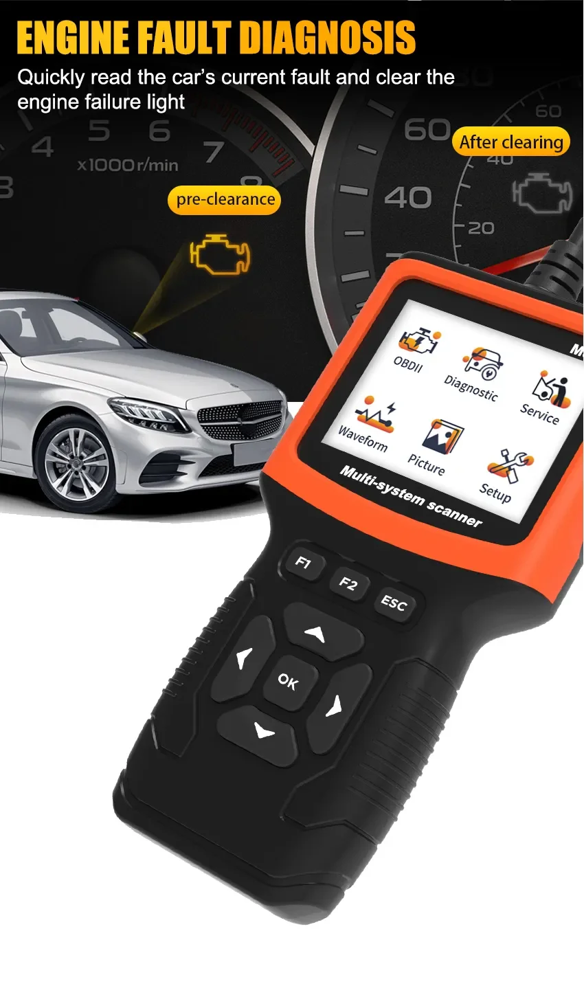 1 PC M301 Automobile Fault Diagnosis Instrument Engine Tester OBD 2 Detection Tool Code Reading Card ABS Airbag 3