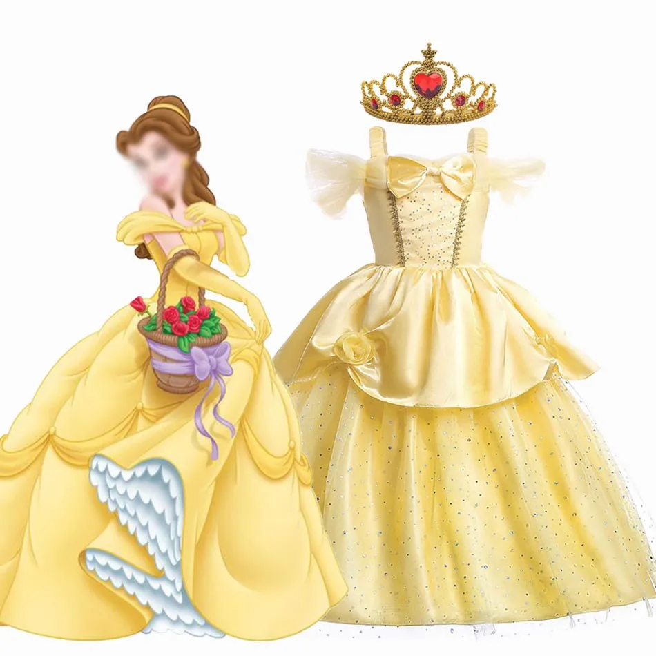 Girl Belle Princess Dress Kids Beauty and The Beast Costume Girl Baby Christmas Princess Birthday Party Fancy Dress 2-10 Years