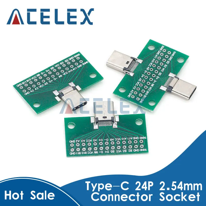 2.54mm Connector Male to Female USB 3.1 Type-C Test PCB Board Adapter Type C 24P 