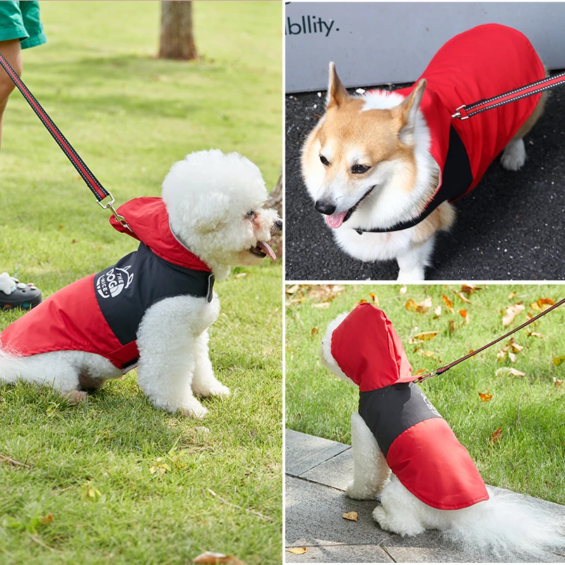 Pet Dog Waterproof Raincoat Hard Shell Jacket-Small & Medium Pets Autumn Winter Fleece Hoodie Coat with Rainproof Fabric