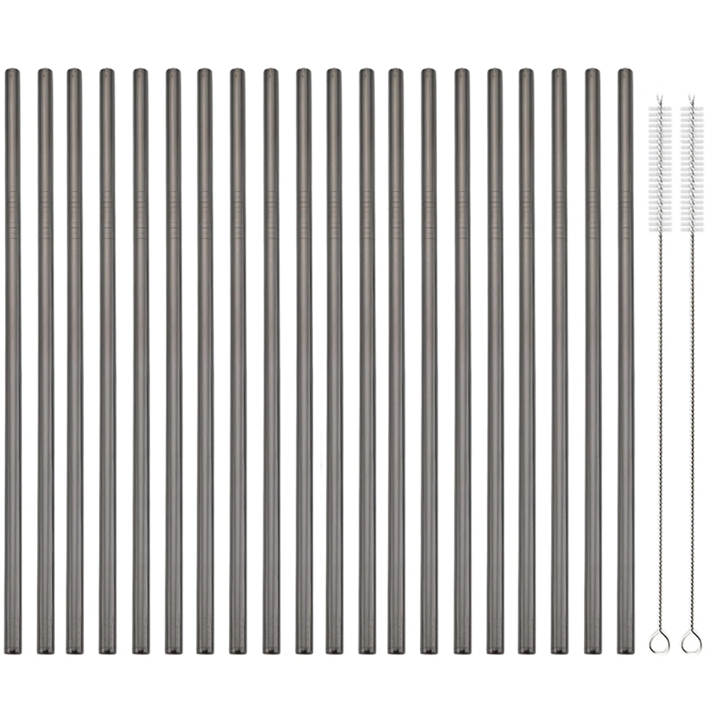 Eco-Friendly Reusable Stainless Steel Drinking Straw Set - 20-Piece High-Quality Metal Straws