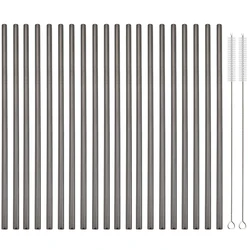 Eco-Friendly Reusable Stainless Steel Drinking Straw Set - 20-Piece High-Quality Metal Straws (Black straight)