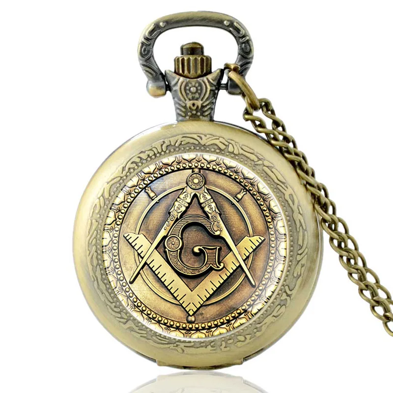 

Antique Bronze Freemason Symbol Quartz Pocket Watch Vintage Men Women Pendant Necklace Watches Gifts PA162