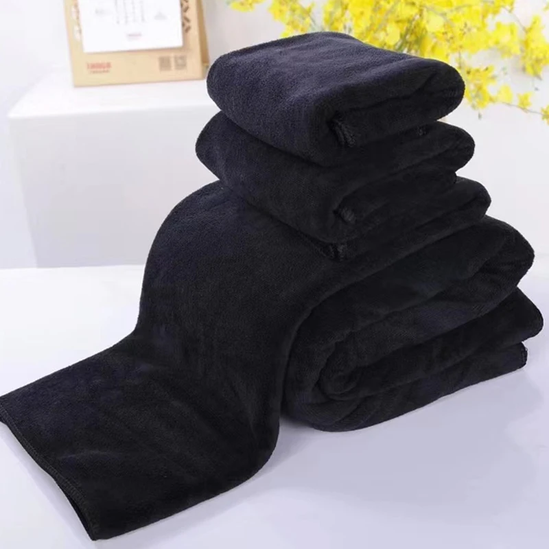 Super absorbent pure black towel all cotton non fading small square scarves gym barber shop makeup table