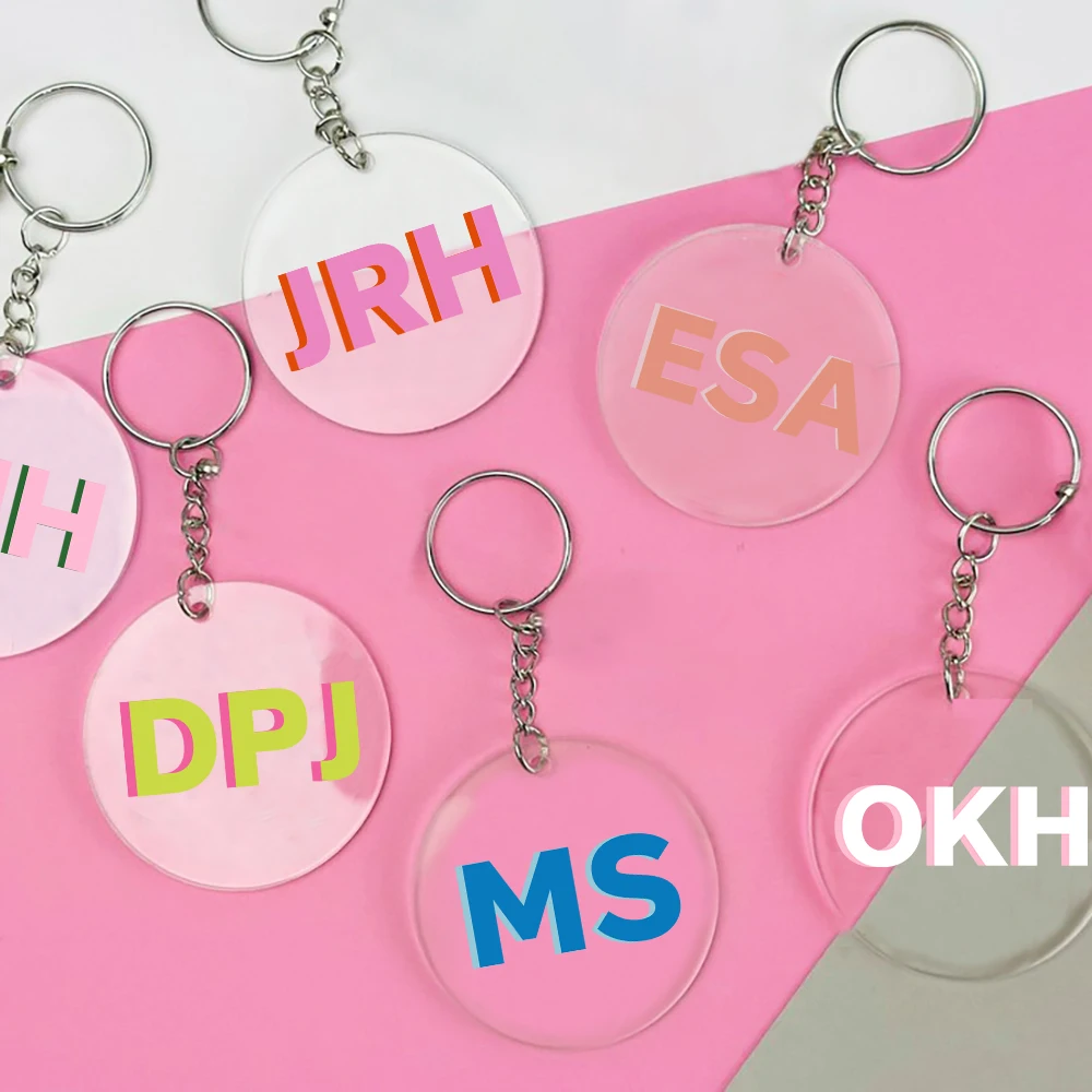 NomeacrlicopersonalizadoeiniciaisKeychainmonogramaKeyringGift