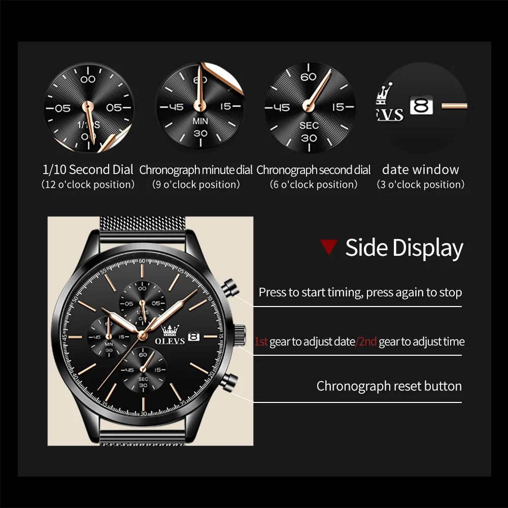 OLEVS Brand New Fashion Chronograph Quartz Watch for Men  Stainless Steel Waterproof Date Luxury Mens Watches Relogio Masculino