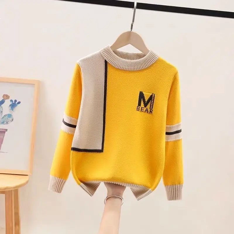 

Autumn Winter Boys Sweaters Confortable Long Sleeve O-neck Warm Tops Teenage Bottoming Shirt Fashion Children Knitted Pullover