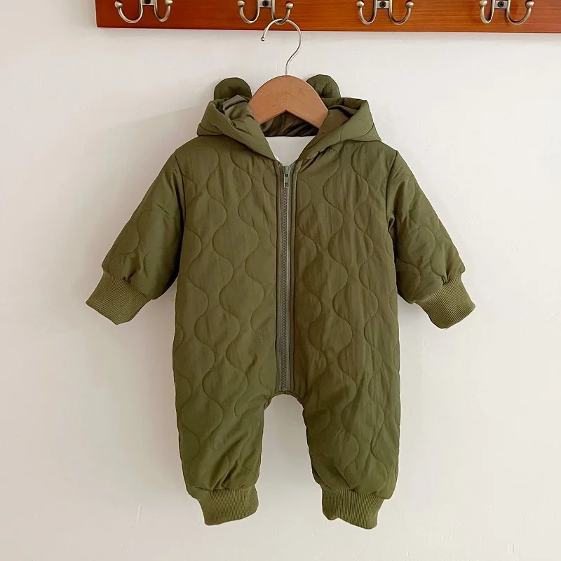 Baby clothes winter baby plus velvet cotton-padded jumpsuit baby cartoon long-sleeved romper thickening warm romper