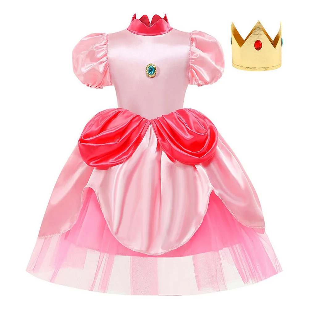 

Kids Children Princess Cos Peach Cosplay Anime Costume Mesh Dress Suit Fantasia Girls Halloween Carnival Party Disguise Clothes