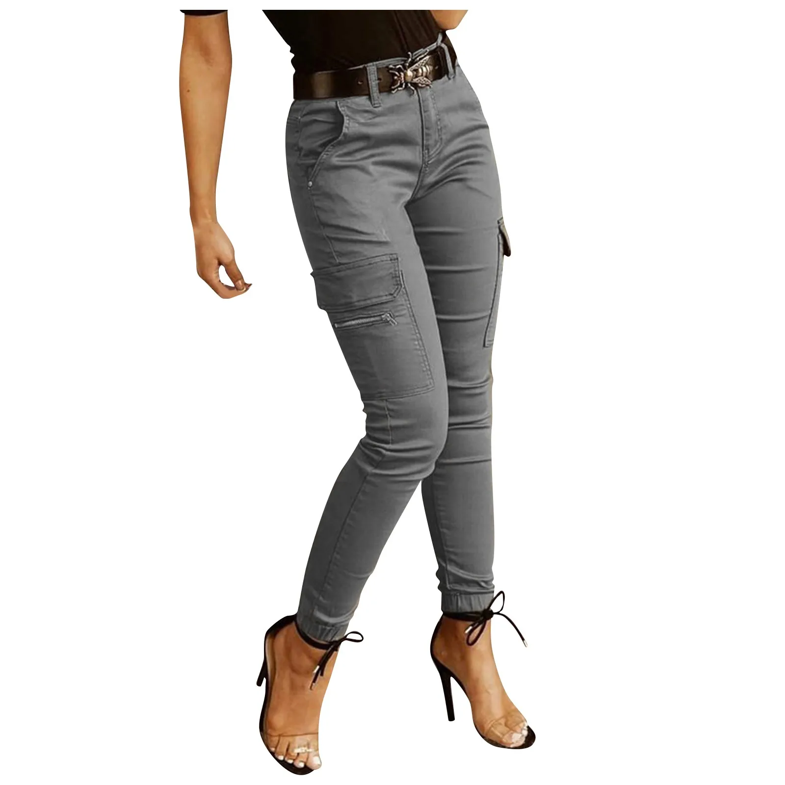 

Women'S Fashion Low Waist Button Solid Color Pocket Drawstring Work Pants Women'S Pants Trousers Y2k Style Baggy Pants Woman