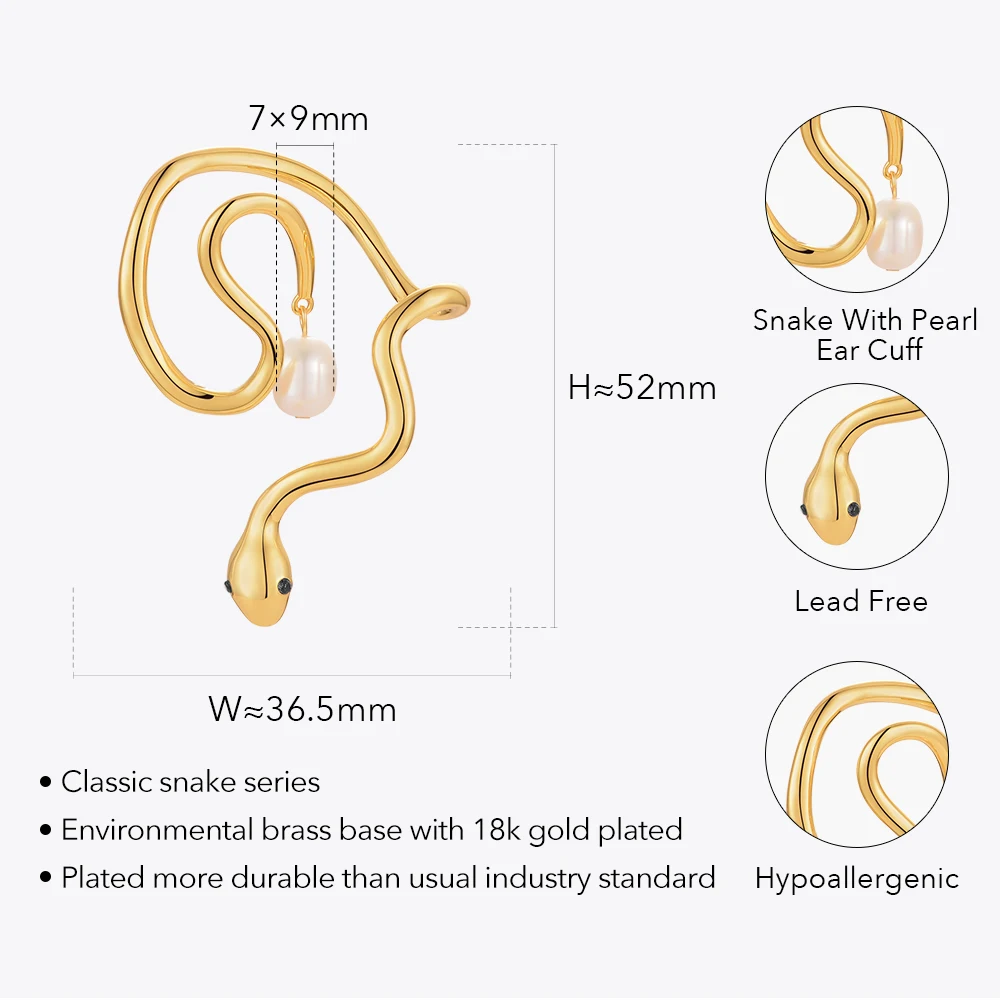 ENFASHION Snake Natural Pearl Ear Cuff Gold Color Earrings For Women Fashion Jewelry Animals Pendientes Friends Gifts E221379