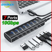 RSHTECH USB Hub 7 Ports USB 3 2 Gen 2 Splitter 10Gbps USB-A to USB-C Data Cable Individual Switches USB C Hub for Laptop PC 1
