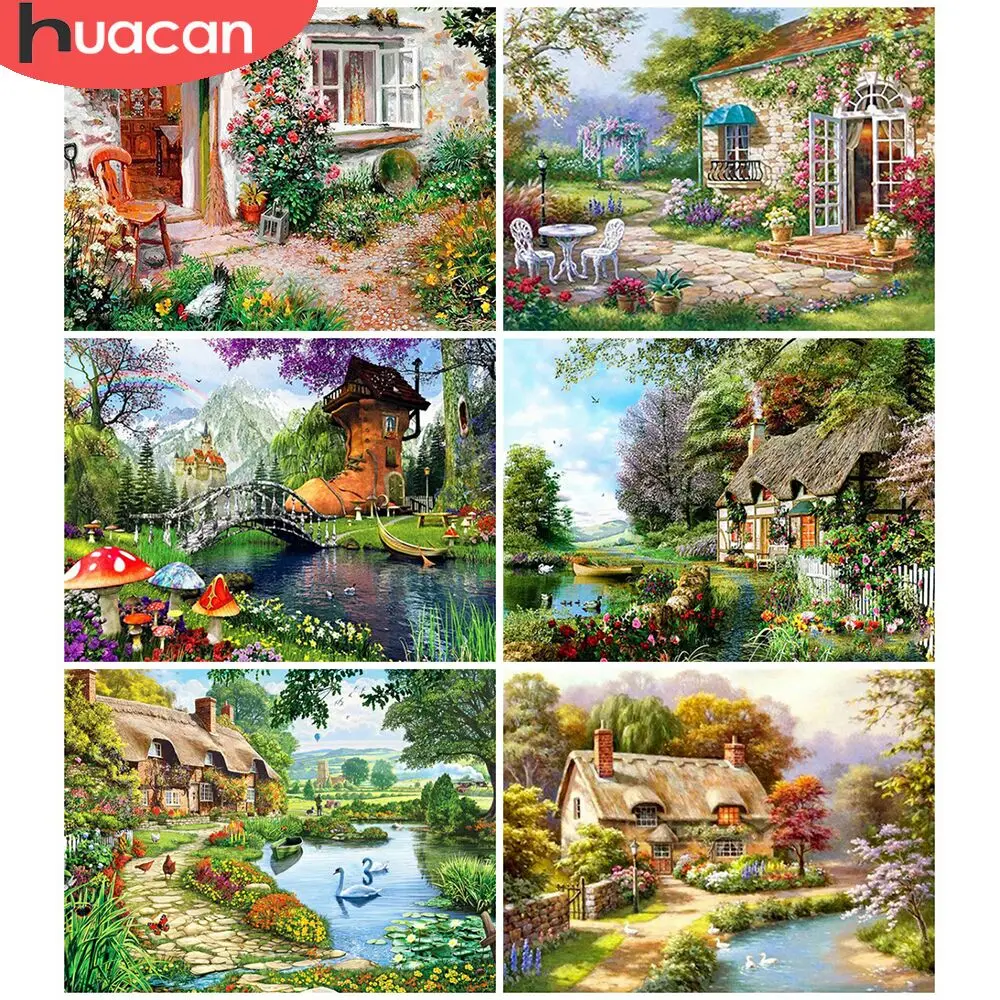 Landscape Diamond Painting House Mosaic Garden Embroidery Complete Kit Rhinestone Pictures Wall Decor HUACAN