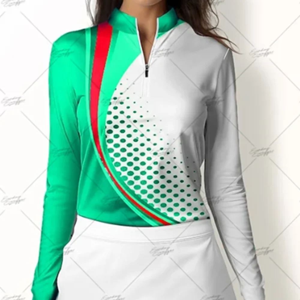 Women's Autumn and Winter Long Sleeve Golf Polo Shirt Simple Printing Breathable Quick-drying Polo Shirt