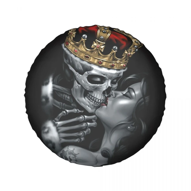 King Skull Kiss Girl Spare Tire Cover Bag Pouch for Jeep Honda Death  Skeleton Dust-Proof Car Wheel Covers 14