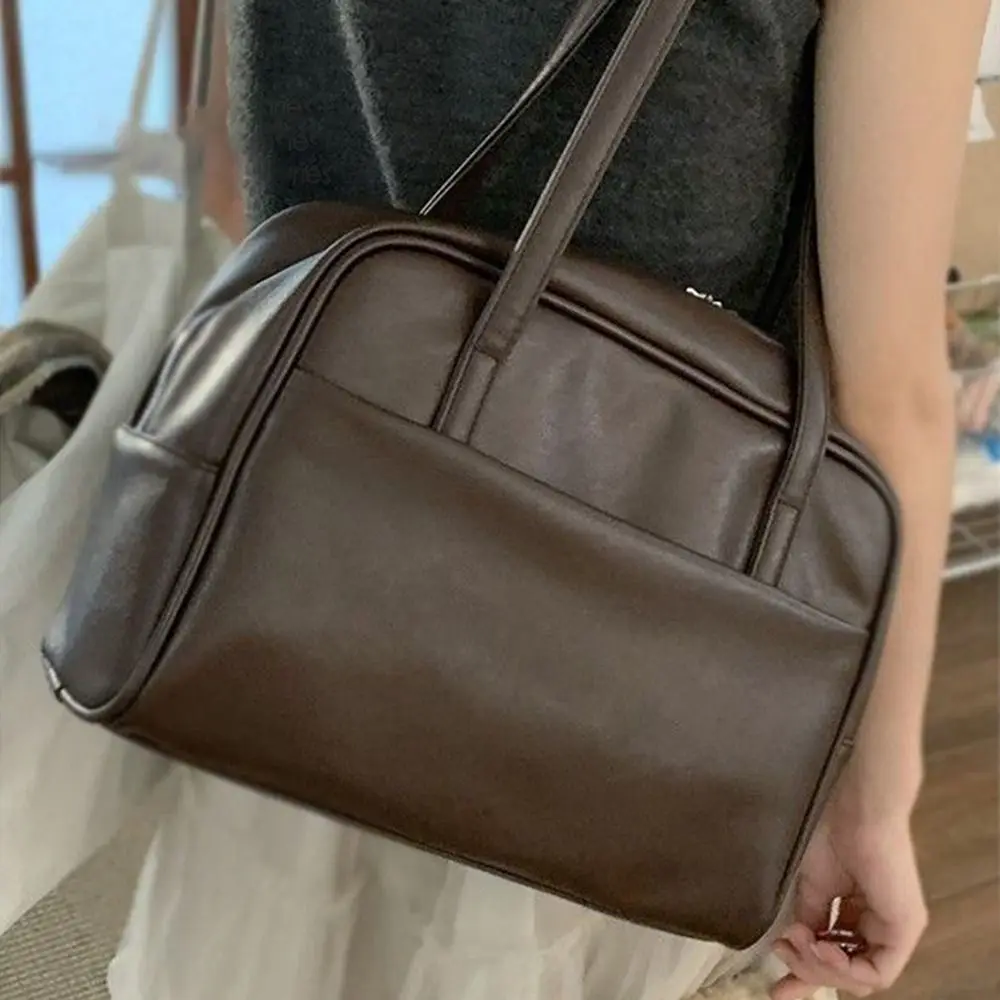 Fashion PU Leather Shoulder Bag with Pendant Large Capacity Women Girls Crossbody Bag Portable Tote Bag Shopping Bag