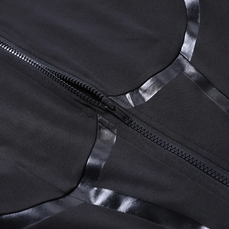 Mono deportivo de cuero con cremallera y cintura ajustada para mujer, mono de primavera con manga larga y retazos de cinta con abertura, monos de calle