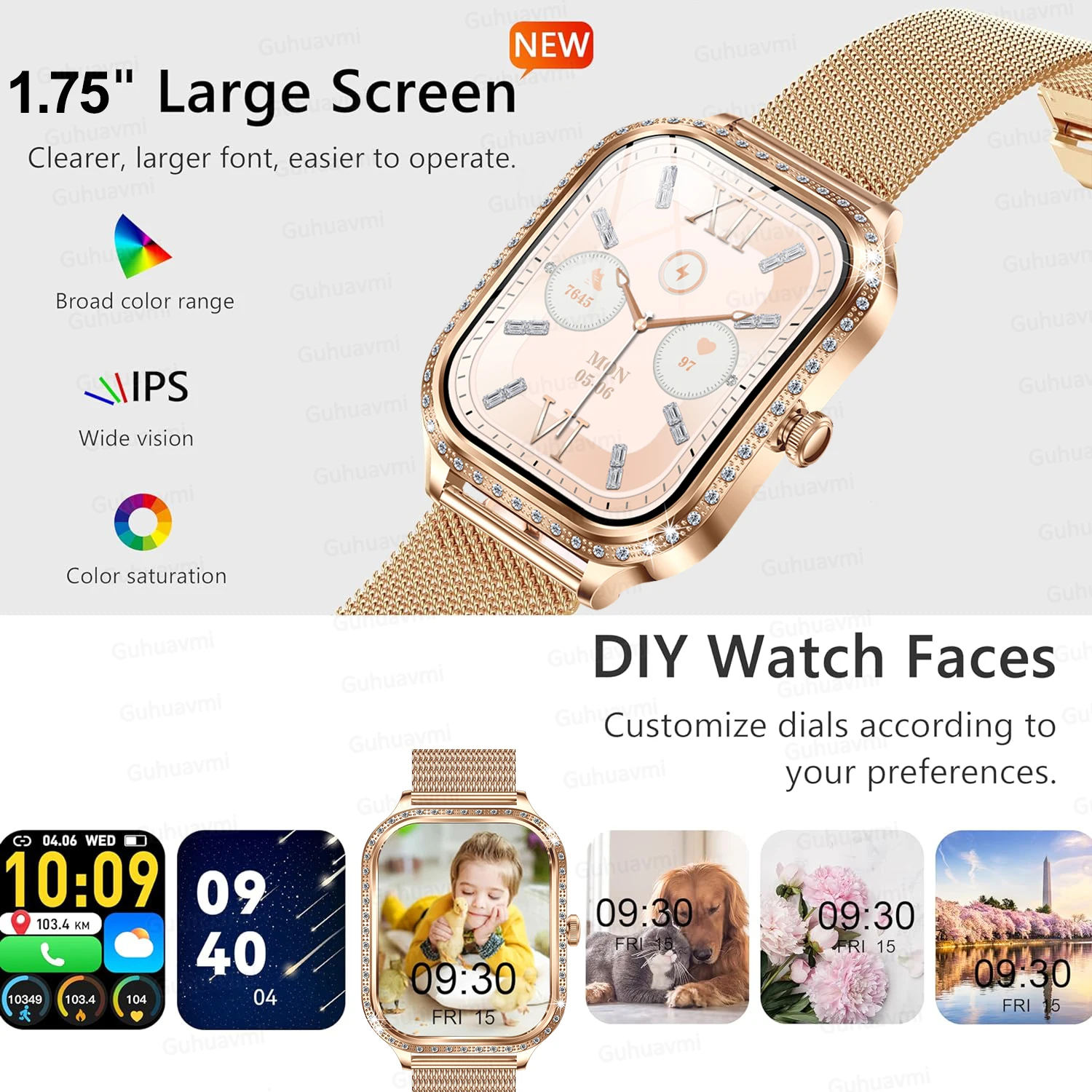 2025 New GPS Track Smart Watch Ladies 466*466 HD Screen Heart Rate Blood Pressure BT Call Smartwatches Women For Android IOS 2