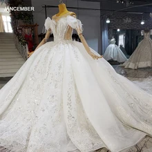 

HTL2320 Flower Satin Wedding Dress O-Neck Elegant Dresses For Women Sequined For A Wedding Beading Wedding Dress robe de soiree