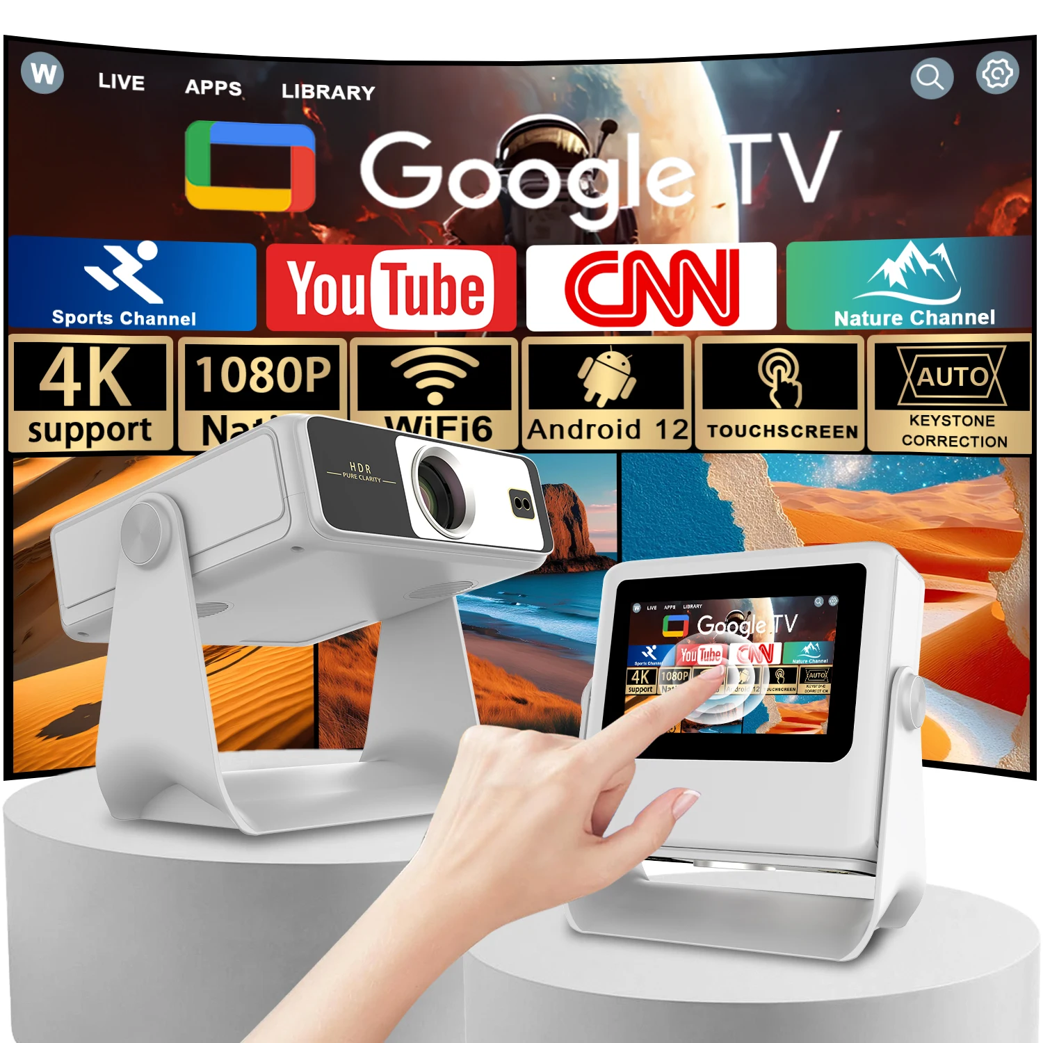 7인치 터치스크린 프로젝터 4K HDMI USB BT 스피커 어린이 교육용 피..