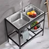 Thickened Stainless Steel Kitchen Sink with Bracket Single Bowl Double Bowl Dish Washing Sink Home Floor Vegetable Washing Basin 4