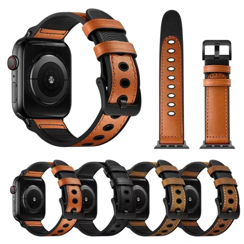 Silicone Leather Strap For Apple watch Ultra 49mm 8 7 45mm 41mm 6 5 4 SE 44mm 40mm Wear-resistant Wristband For iwatch 3 38-42mm