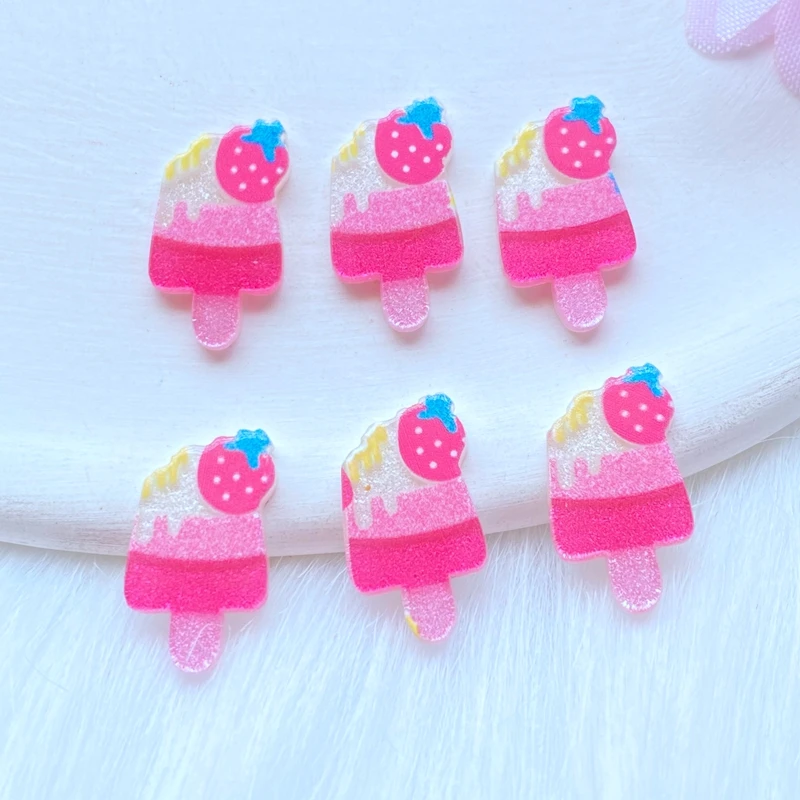 30Pcs New Cute Acrylic Mini Popsicle Flat Back Cabochon Scrapbooking Hair Bow Center Embellishments DIY Accessories