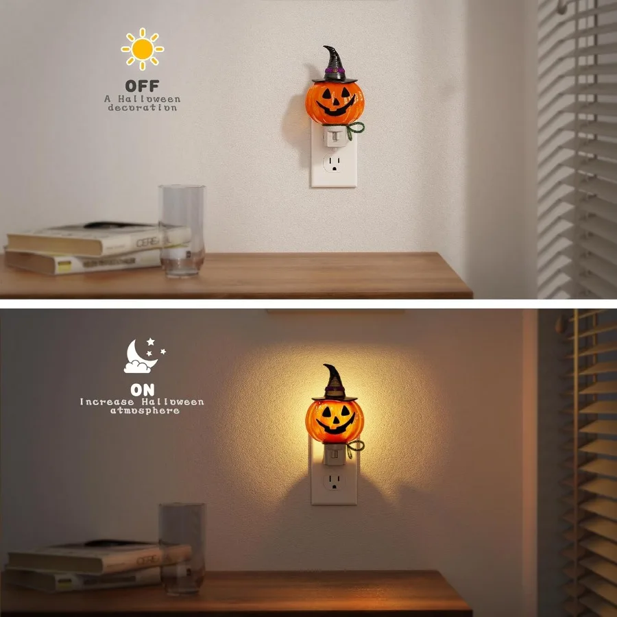 Pumpkin Night Light 2 Pack 3000K Night Lights Plug into Wall Cute Funny Halloween Night Light for Plug in Pumpkin Nightlight wi
