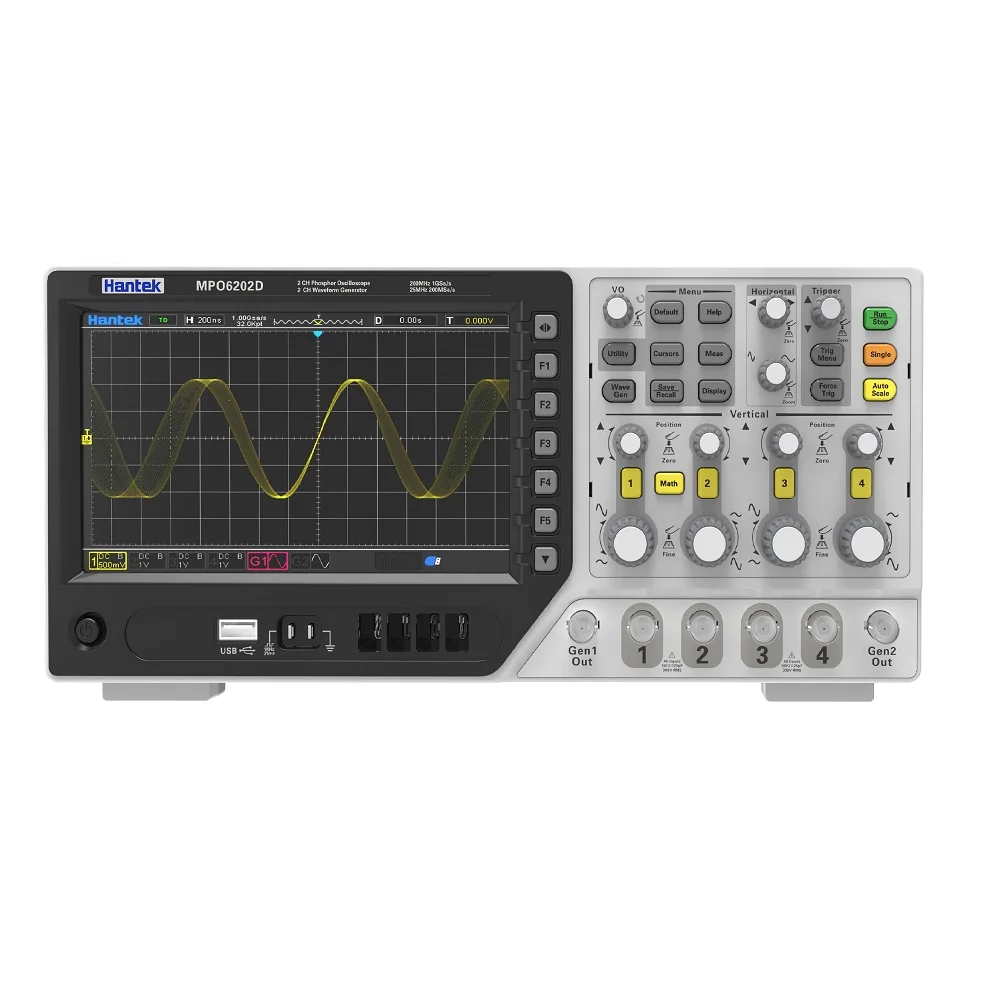 

MPO6204D 4CH 1GS/s высокая точность завод низкая стоимость USB устройство 7 дюймов TFT экран шесть в одном 200 МГц цифровой осциллограф Hantek