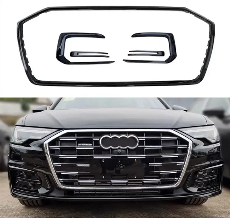 

ABS Black Front bumper Around Mesh Grille Grills Trims Fog Lamp Light Vent Air Cover For Audi A6 S6 SLINE C8 2023 2024