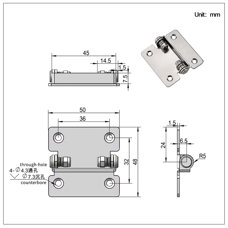 Stop Torque Hinge Damping Shaft At Will 304 Stainless Steel Folding Hinge Opens And Stops 180 Degrees At Will