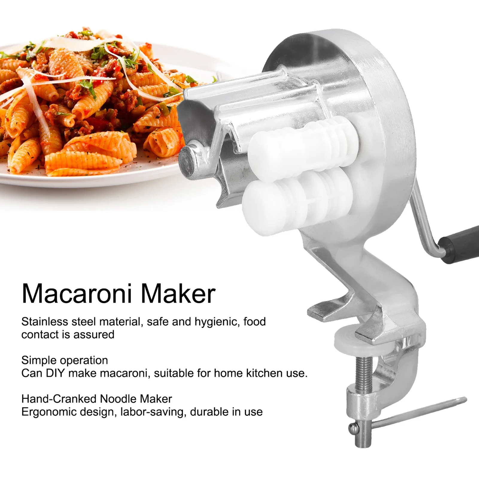 Manual Macaroni Maker Stainless Steel Silver Portable Hand Cranking Noodles Pressing Machine for Kitchen Restaurant Noodle Maker noodle press