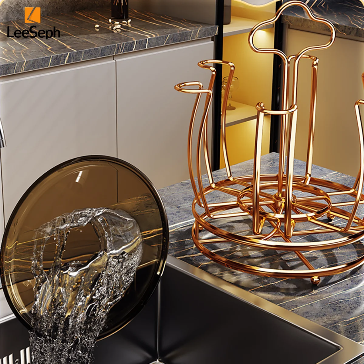 Rotating Cup Drying Rack Stand with 6 Hooks, Bottle Drainer Holder Glass Cup Spin Organizer for Kitchen Office Restaurant 6