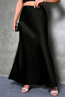 Elegant silk-like satin A-line midi skirt with high waist and mermaid tail for women in spring and summer - Image 2