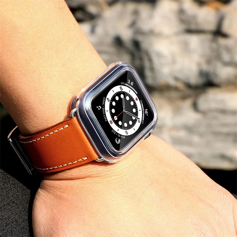 Capa compatível com Apple Watch Series 9 8 7 41mm/45 mm PC bumper com  protetor de tela de vidro temperado capa dura de cor sólida fosca (preto, 45  mm)