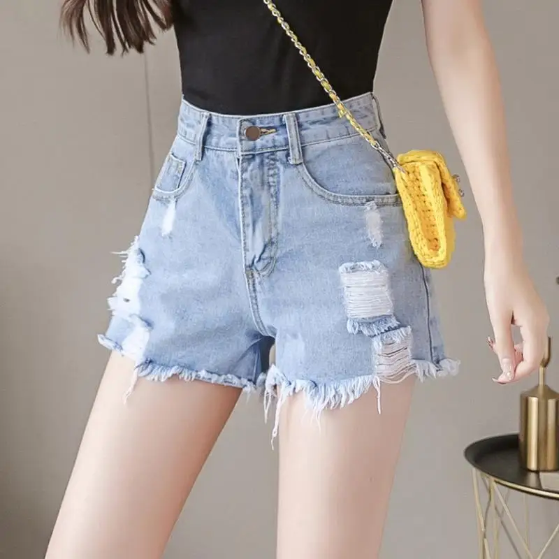 

Womens Shorts Mini with Waist Pocket Short Pants for Women To Wear Ripped Jeans Loose Baggy Denim New In Classic Normal Fashion