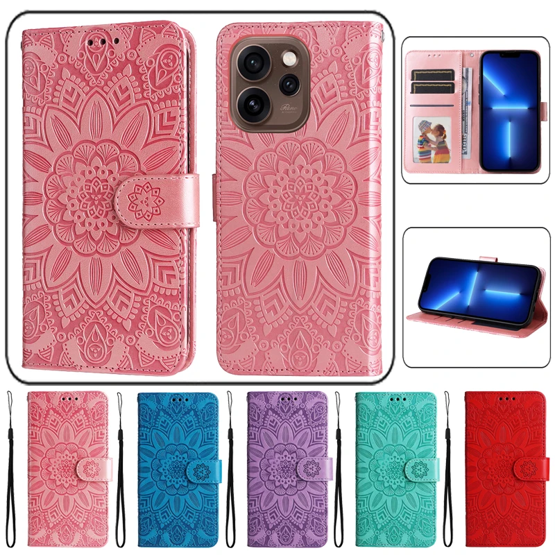 Luxurious 3D Sunflower Wallet Flip Case, Shockproof PU+TPU Leather Phone Cover