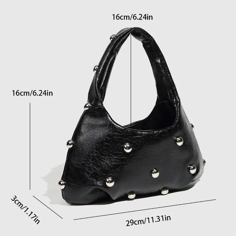 Niche Luxury Chic Lady Rivet Shoulder Bag 2026 New Designer Hobos Half Moon Underarm Bags Fashion Retro High-end Women Handbags