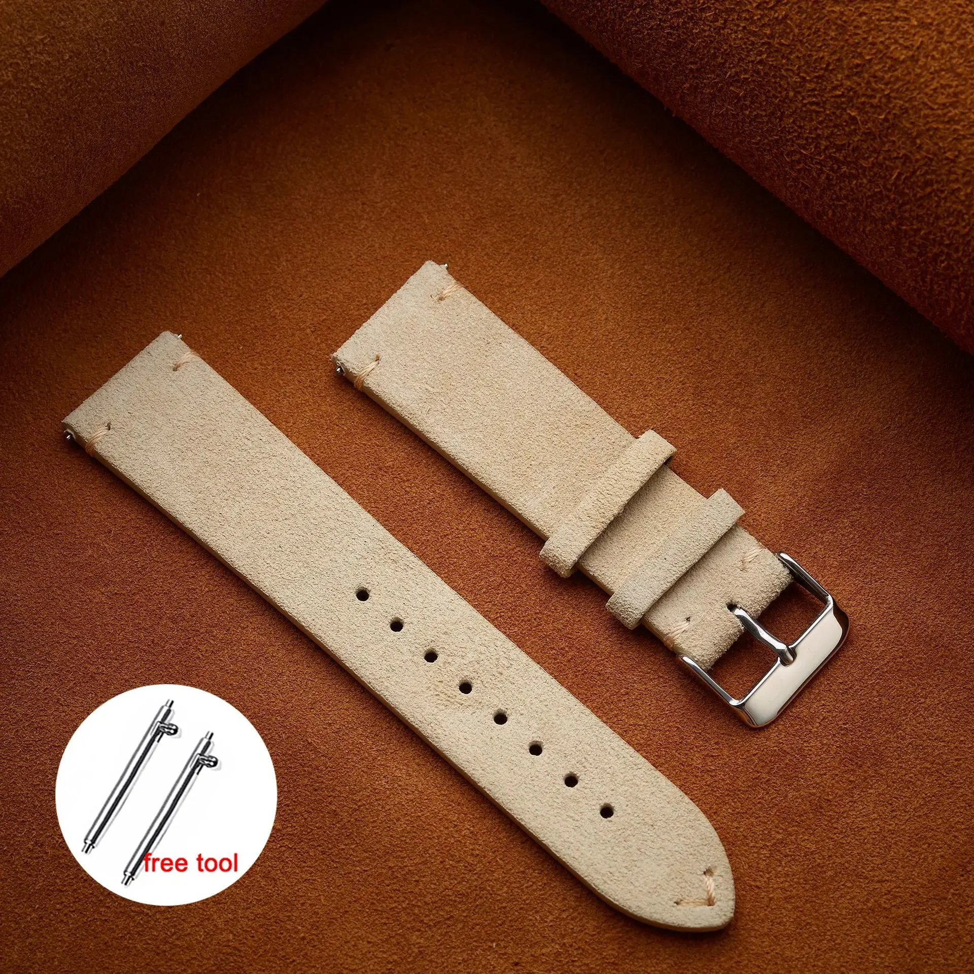 Premium Soft Suede Leather Vintage Watchband – Quick Release Calfskin Strap