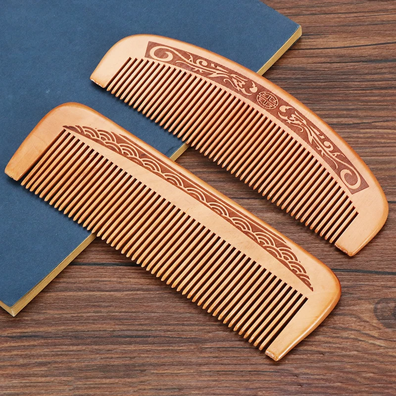 Natürliche Pfirsich Holz Haarkamm enge Zähne anti statische Kopf massage Haarpflege Holzwerk zeuge Styling Zubehör Schönheits bedarf – Detail 18